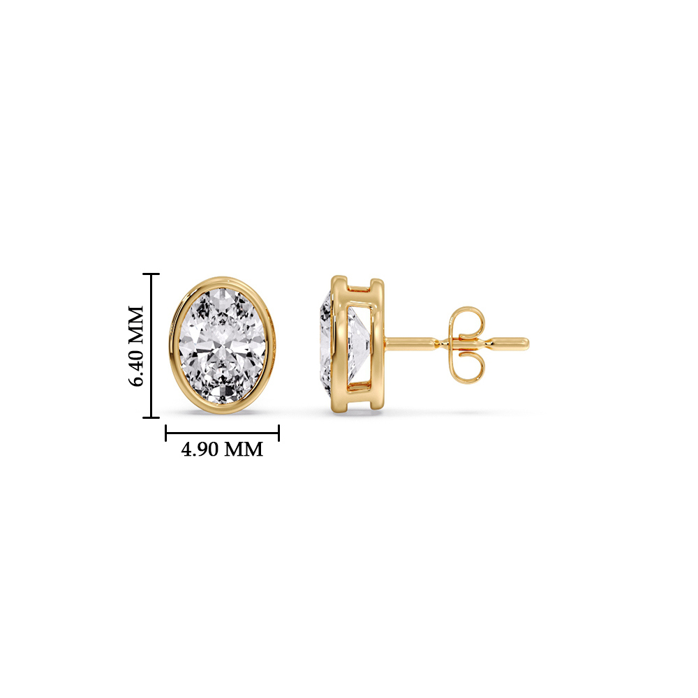 Half Carat Bezel Stud Earring Oval Diamond with 14K Yellow Gold White Diamond
