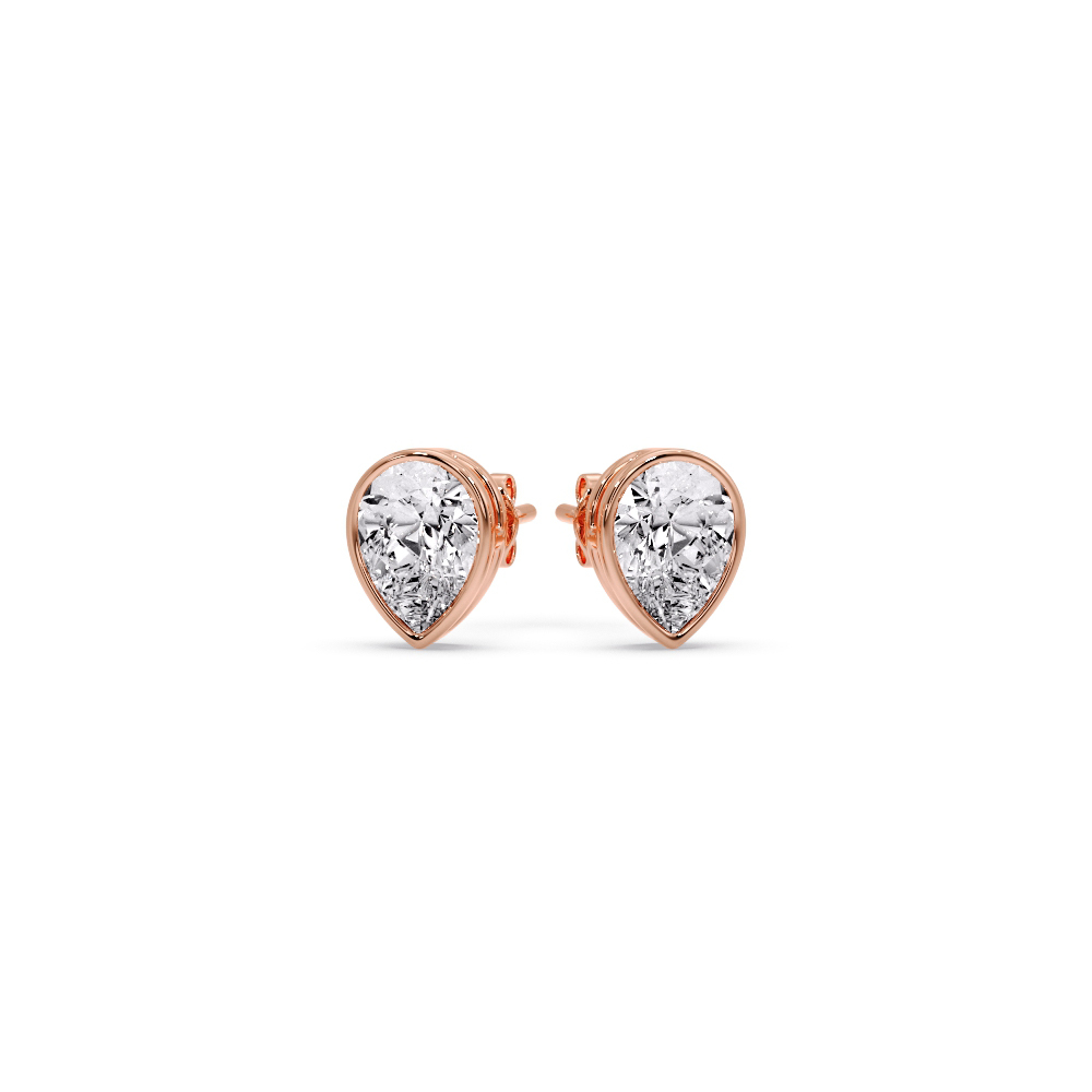 Half Carat Diamond Pear Drop Stud Bezel Earring with 14K Rose Gold White Diamond