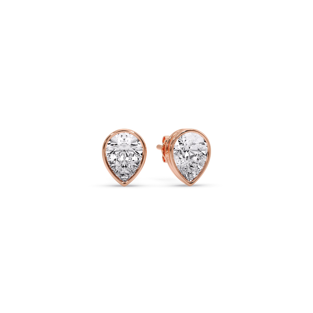 Half Carat Diamond Pear Drop Stud Bezel Earring with 14K Rose Gold White Diamond