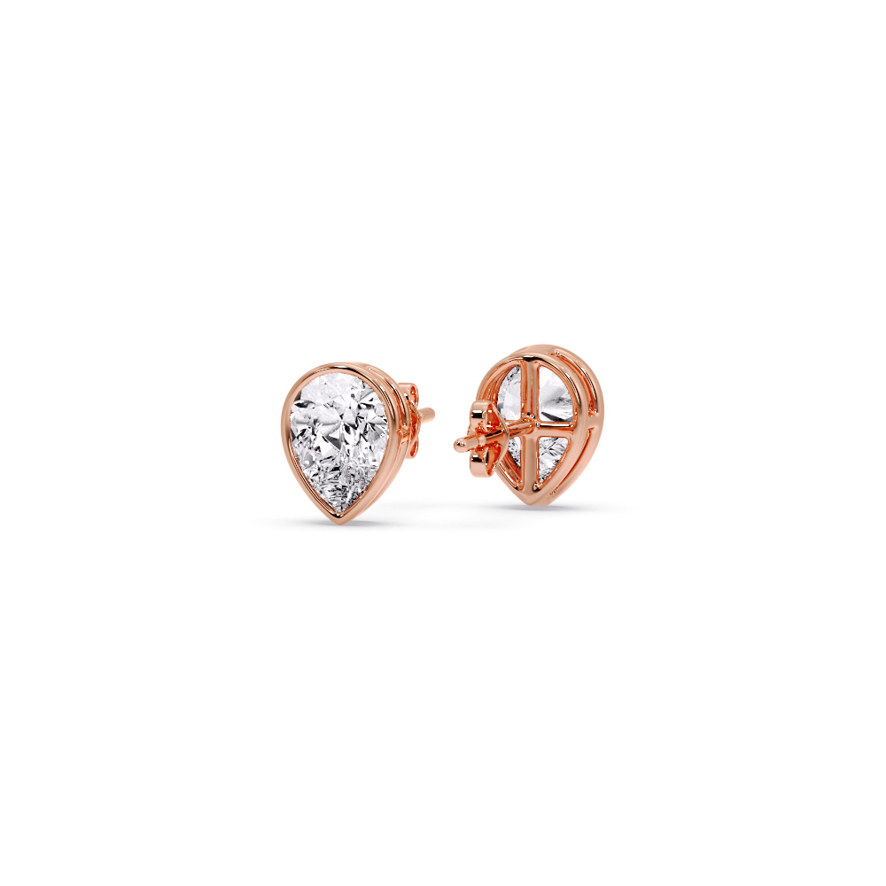 Half Carat Diamond Pear Drop Stud Bezel Earring with 14K Rose Gold White Diamond