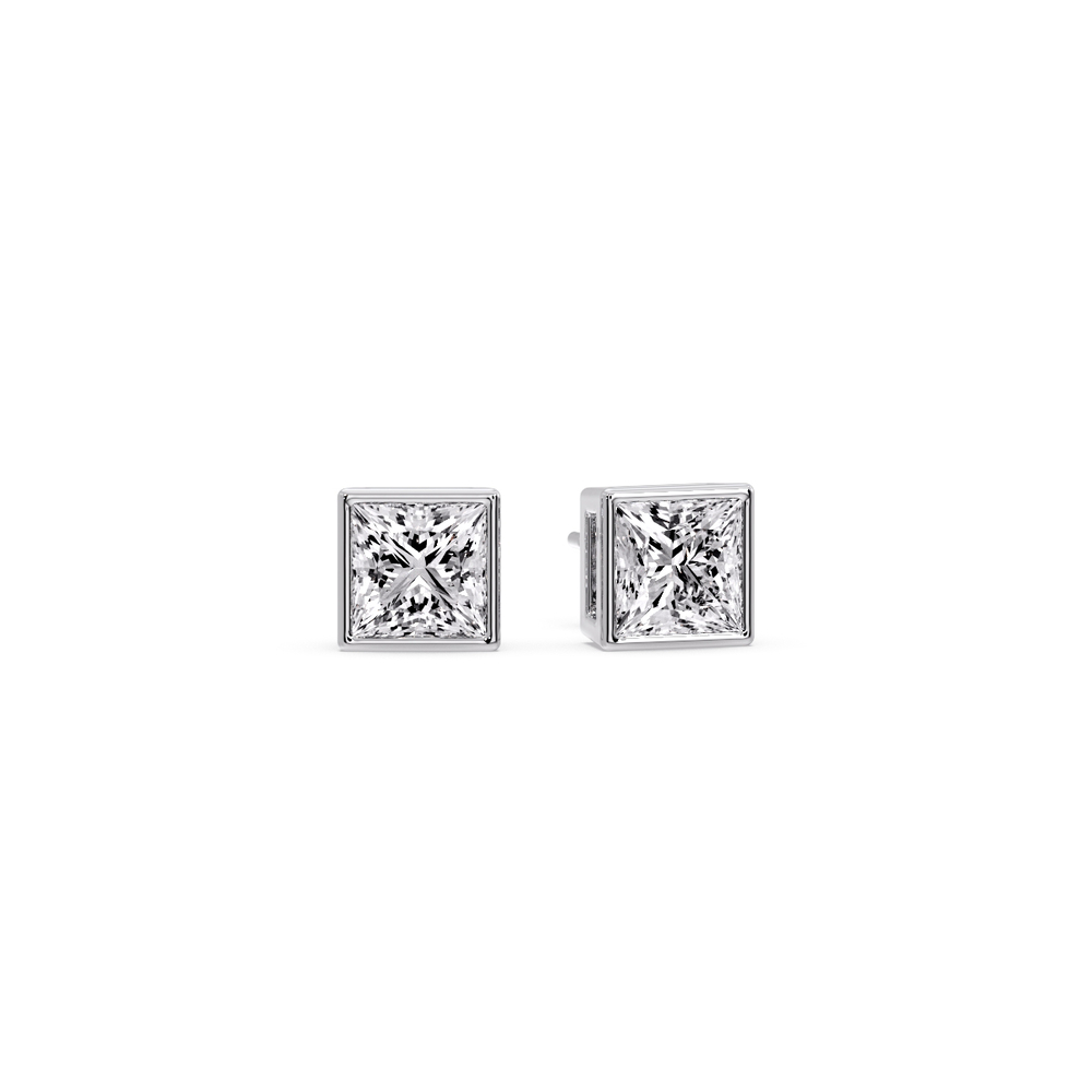Minimalist Princess Bezel Earrings with 14K White Gold White Diamond