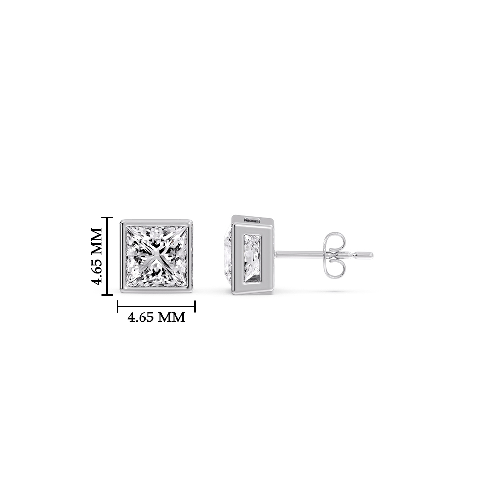Minimalist Princess Bezel Earrings with 14K White Gold White Diamond