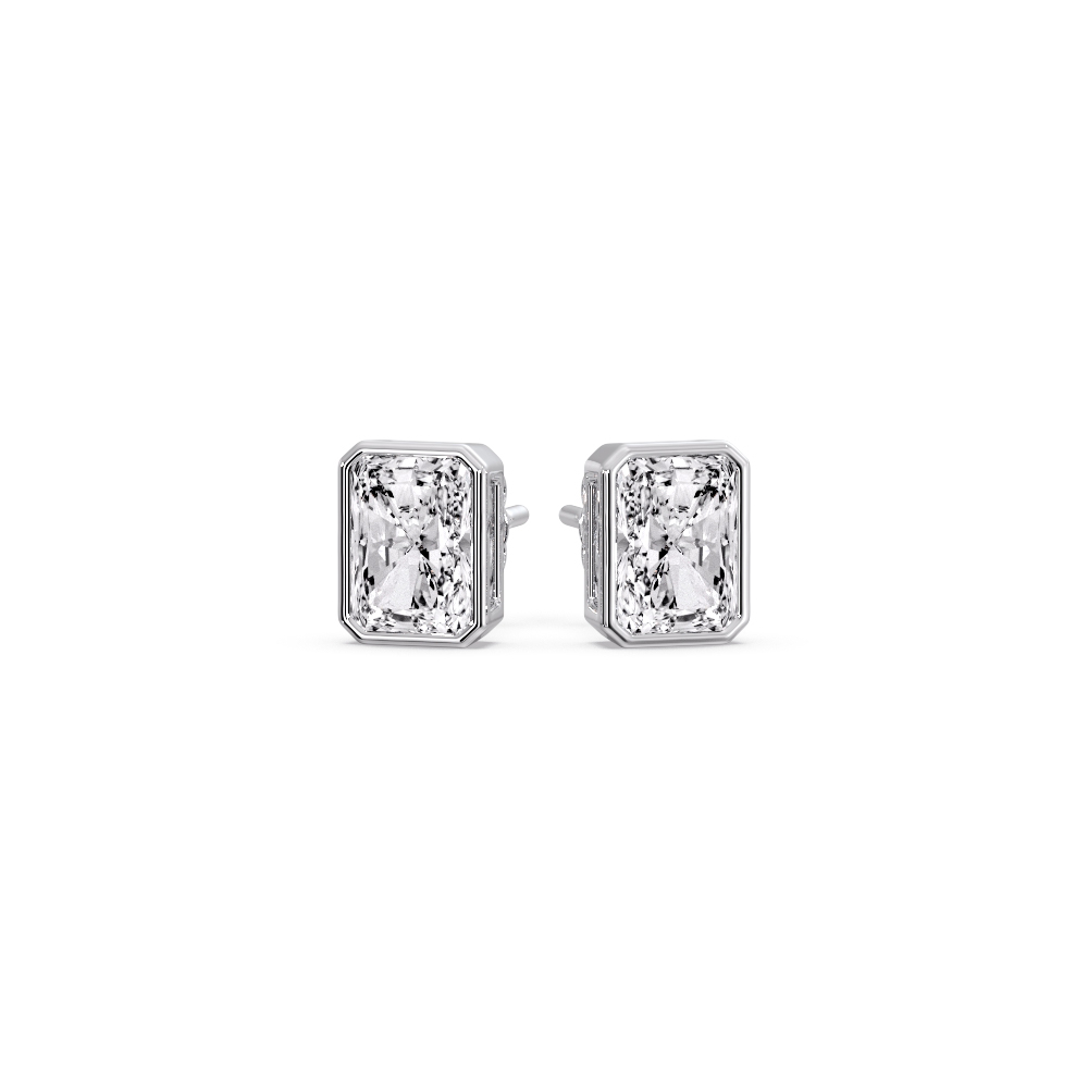 Minimalist Radiant Diamond Bezel Studs with 14K White Gold White Diamond