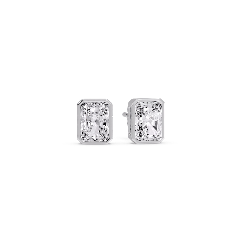 Minimalist Radiant Diamond Bezel Studs with 14K White Gold White Diamond