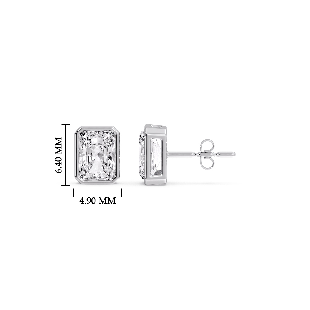 Minimalist Radiant Diamond Bezel Studs with 14K White Gold White Diamond