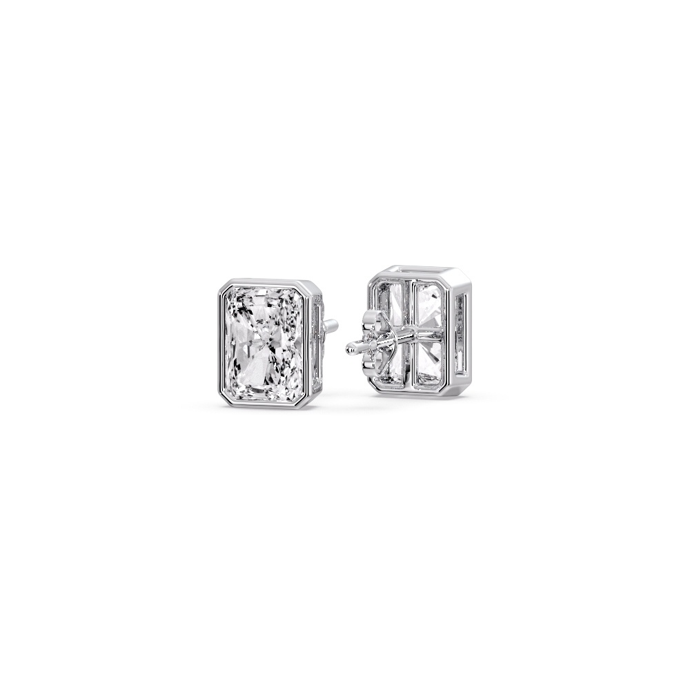 Minimalist Radiant Diamond Bezel Studs with 14K White Gold White Diamond