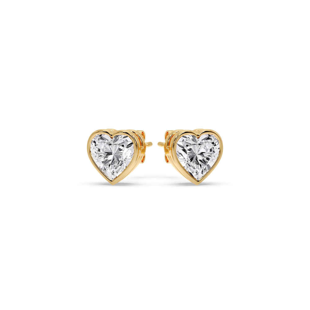 Heart Diamond Bezel Stud Earring 1.50 Carat with 14K Yellow Gold White Diamond