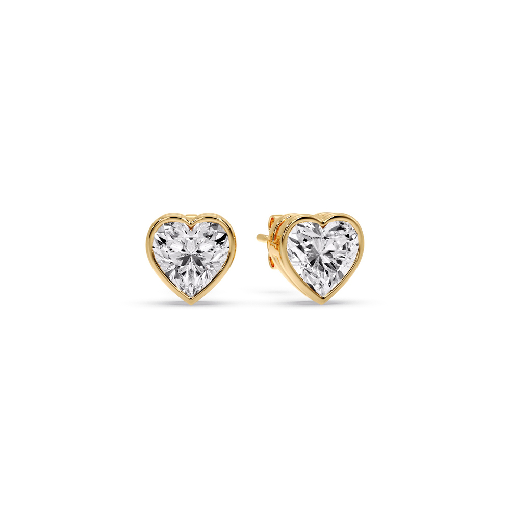 Heart Diamond Bezel Stud Earring 1.50 Carat with 14K Yellow Gold White Diamond