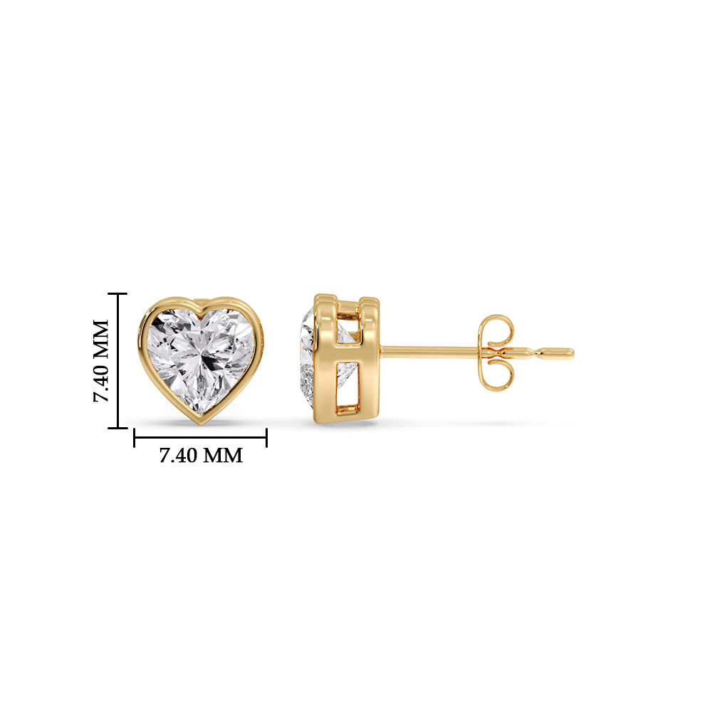 Heart Diamond Bezel Stud Earring 1.50 Carat with 14K Yellow Gold White Diamond