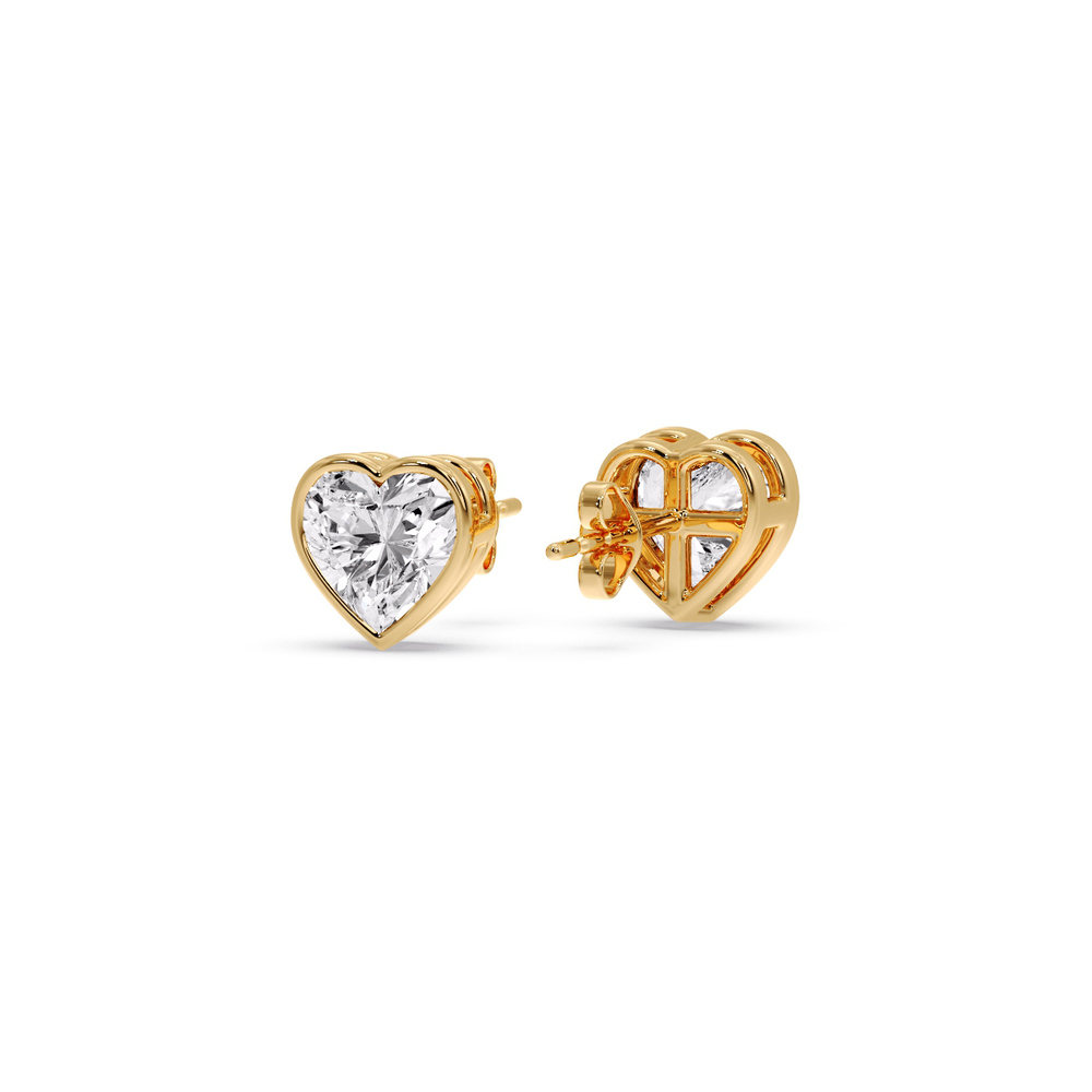 Heart Diamond Bezel Stud Earring 1.50 Carat with 14K Yellow Gold White Diamond