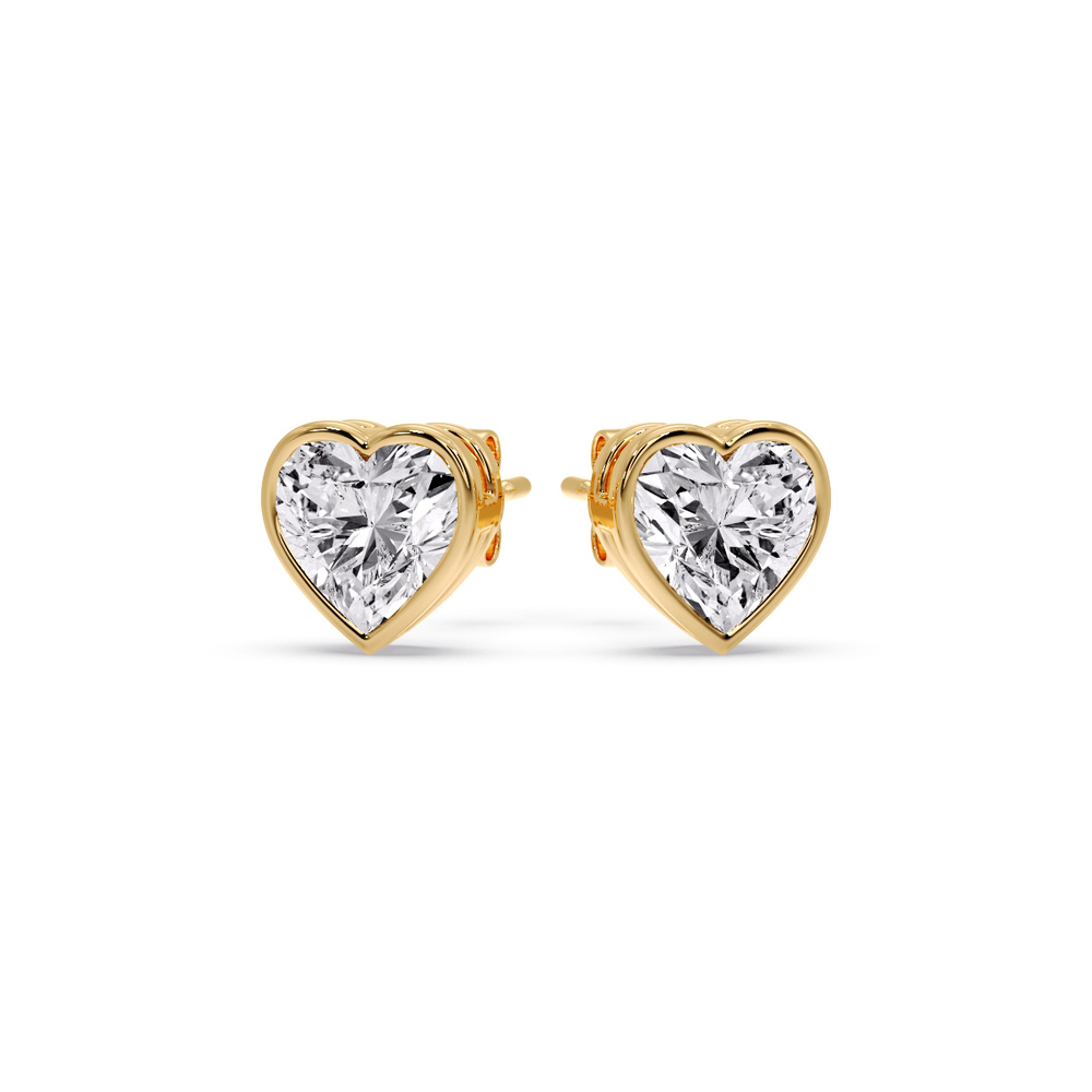 Heart Diamond Bezel Stud Earring 4 Carat with 14K Yellow Gold White Diamond