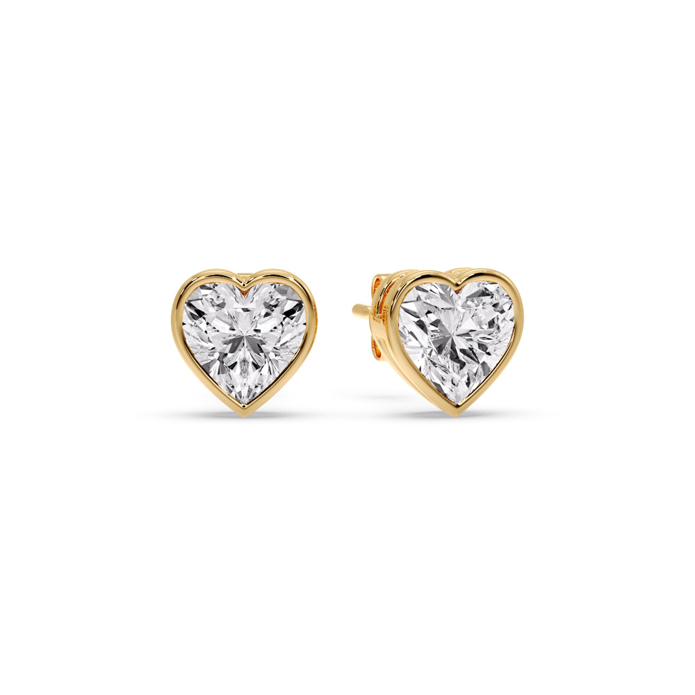 Heart Diamond Bezel Stud Earring 4 Carat with 14K Yellow Gold White Diamond