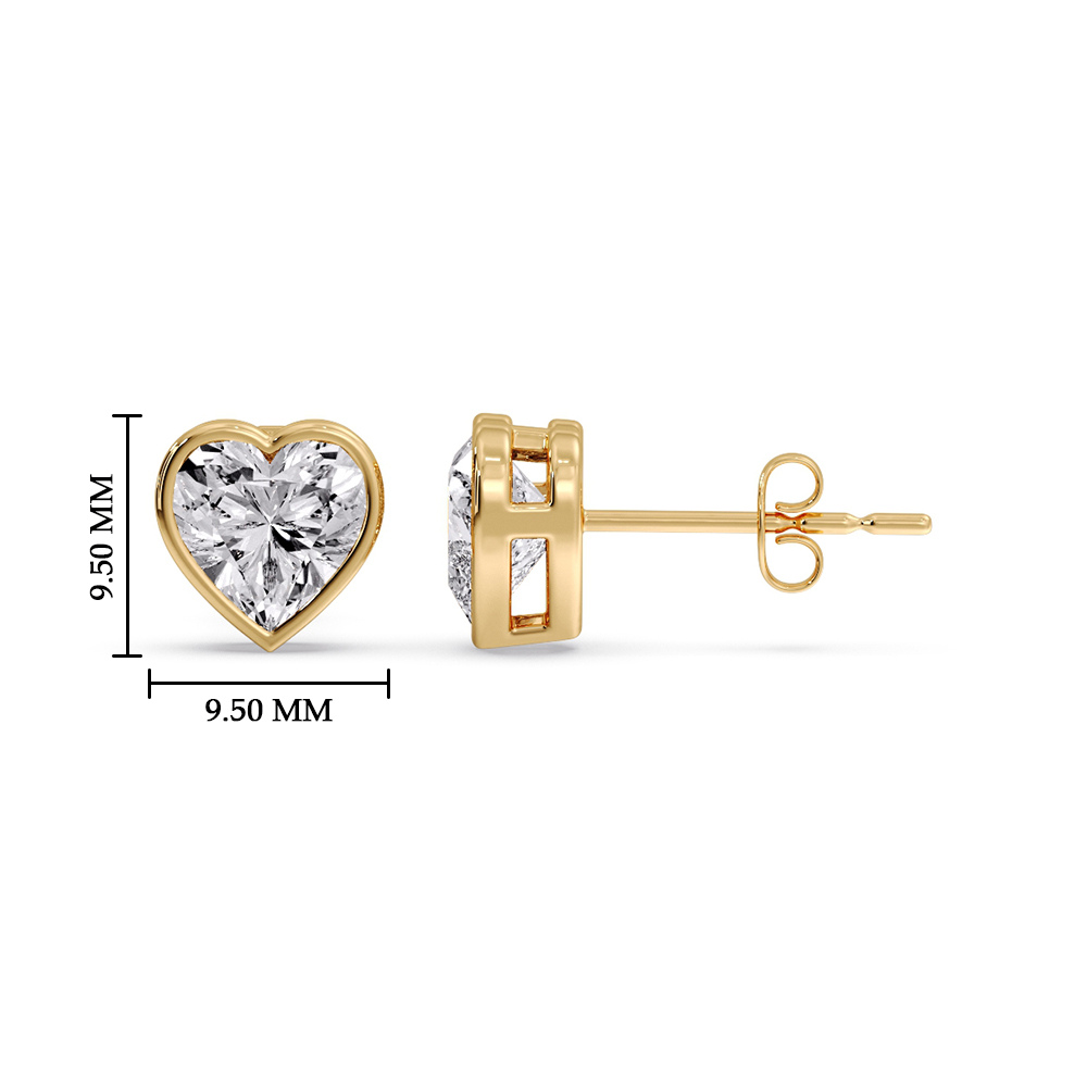 Heart Diamond Bezel Stud Earring 4 Carat with 14K Yellow Gold White Diamond