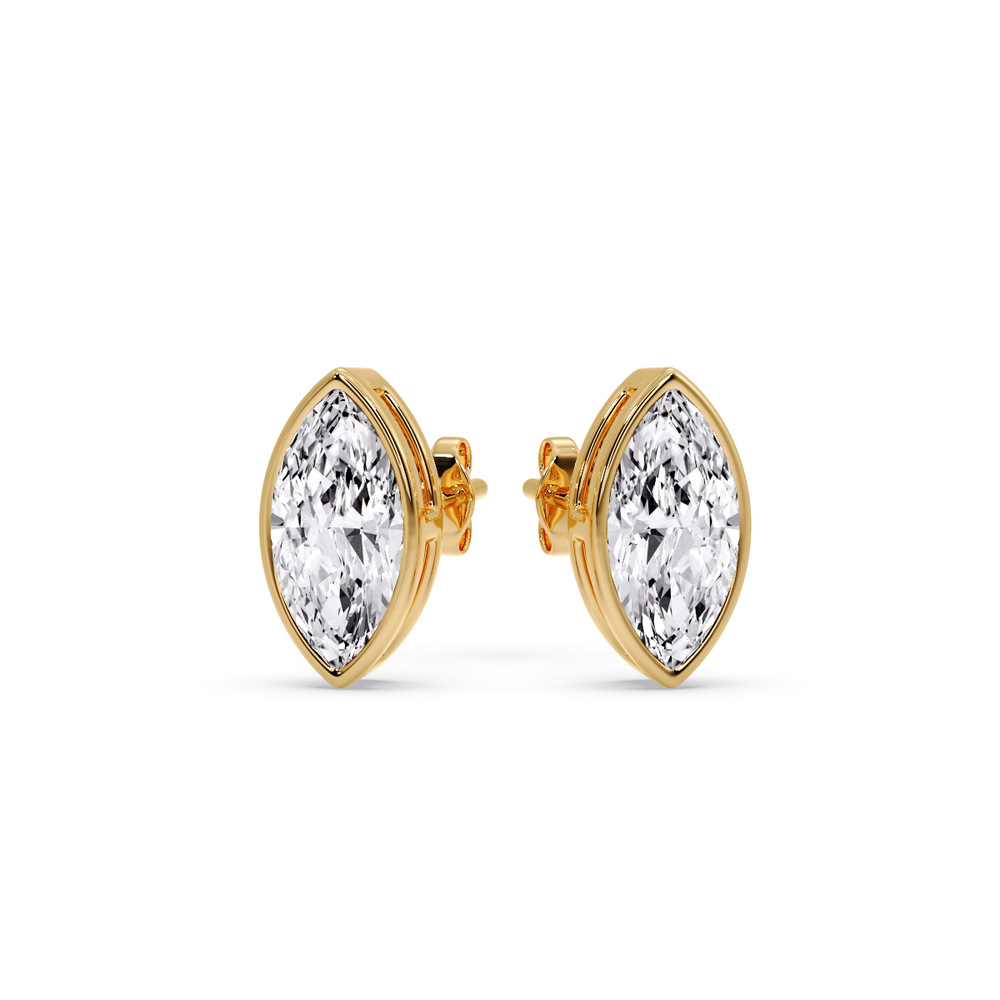 Marquise Diamond Bezel Stud Earring 1.50 Carat with 14K Yellow Gold White Diamond