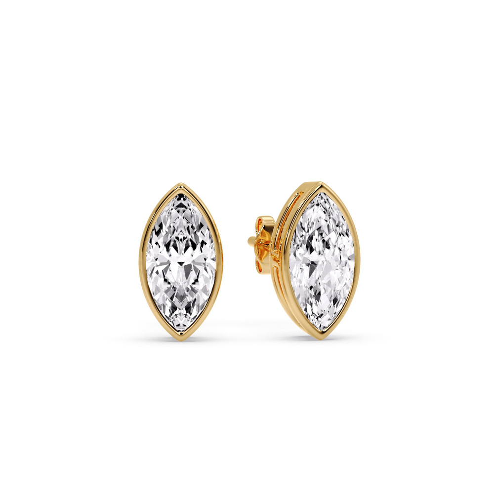 Marquise Diamond Bezel Stud Earring 1.50 Carat with 14K Yellow Gold White Diamond