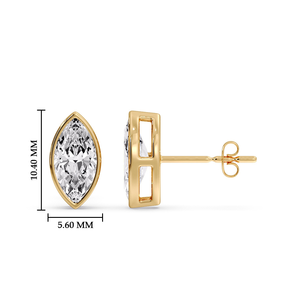 Marquise Diamond Bezel Stud Earring 1.50 Carat with 14K Yellow Gold White Diamond