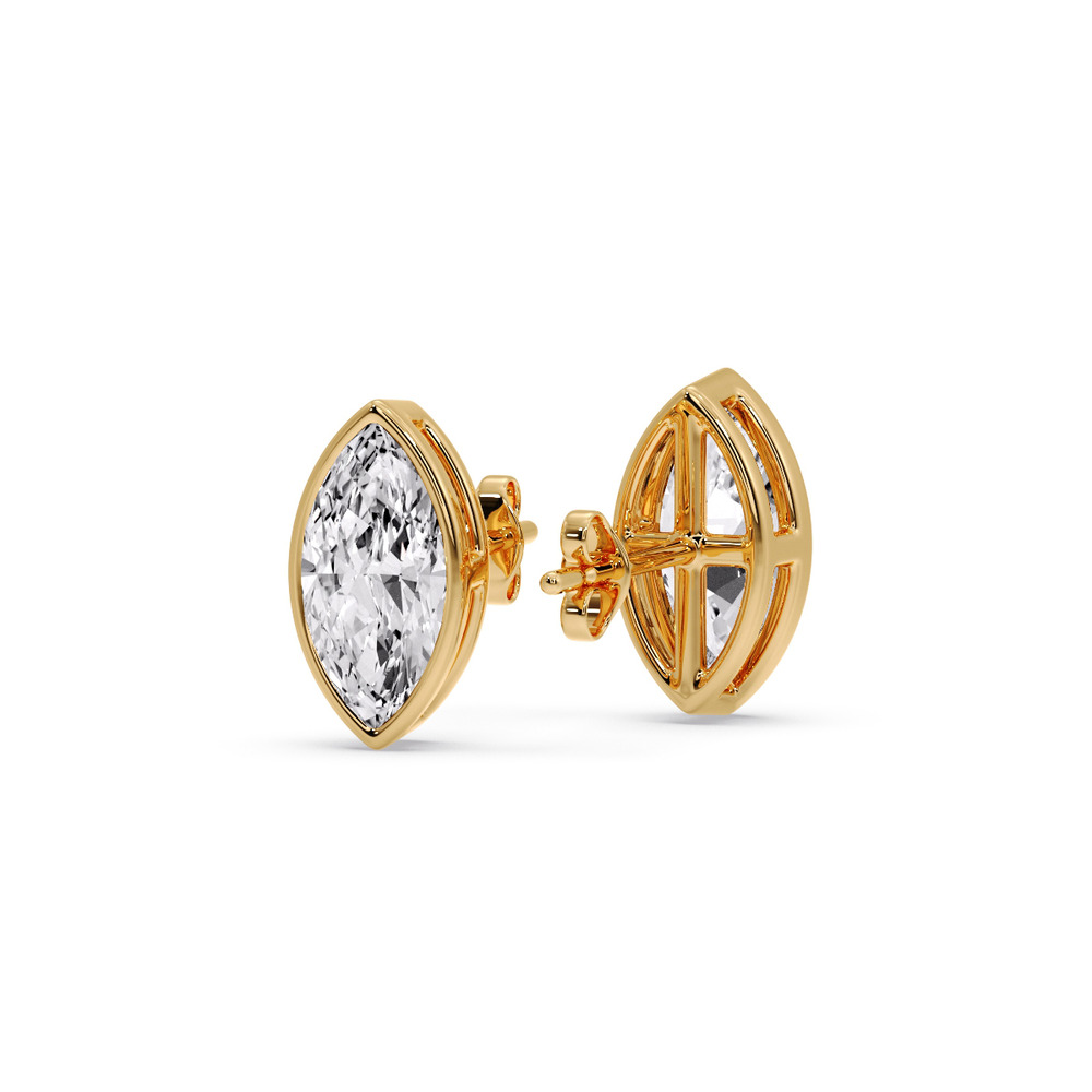 Marquise Diamond Bezel Stud Earring 1.50 Carat with 14K Yellow Gold White Diamond
