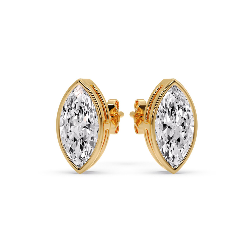Marquise Diamond Bezel Stud Earring 4 Carat with 14K Yellow Gold White Diamond