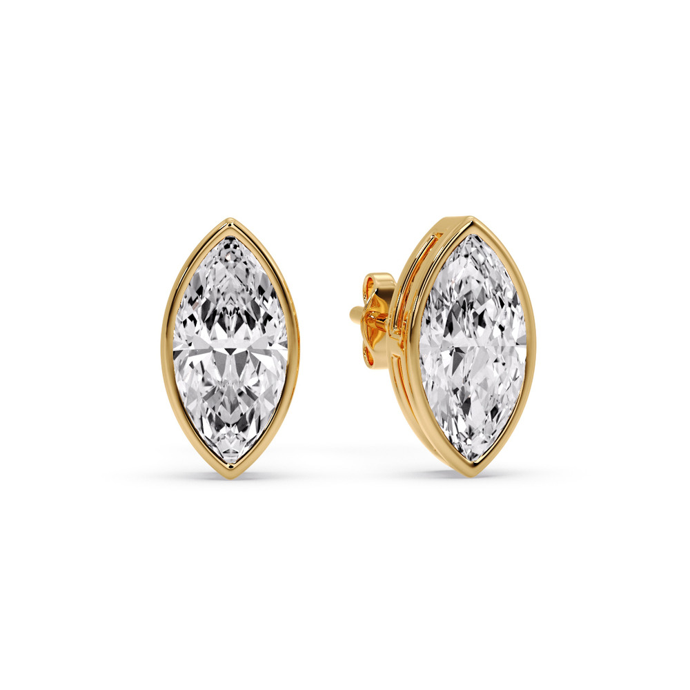 Marquise Diamond Bezel Stud Earring 4 Carat with 14K Yellow Gold White Diamond