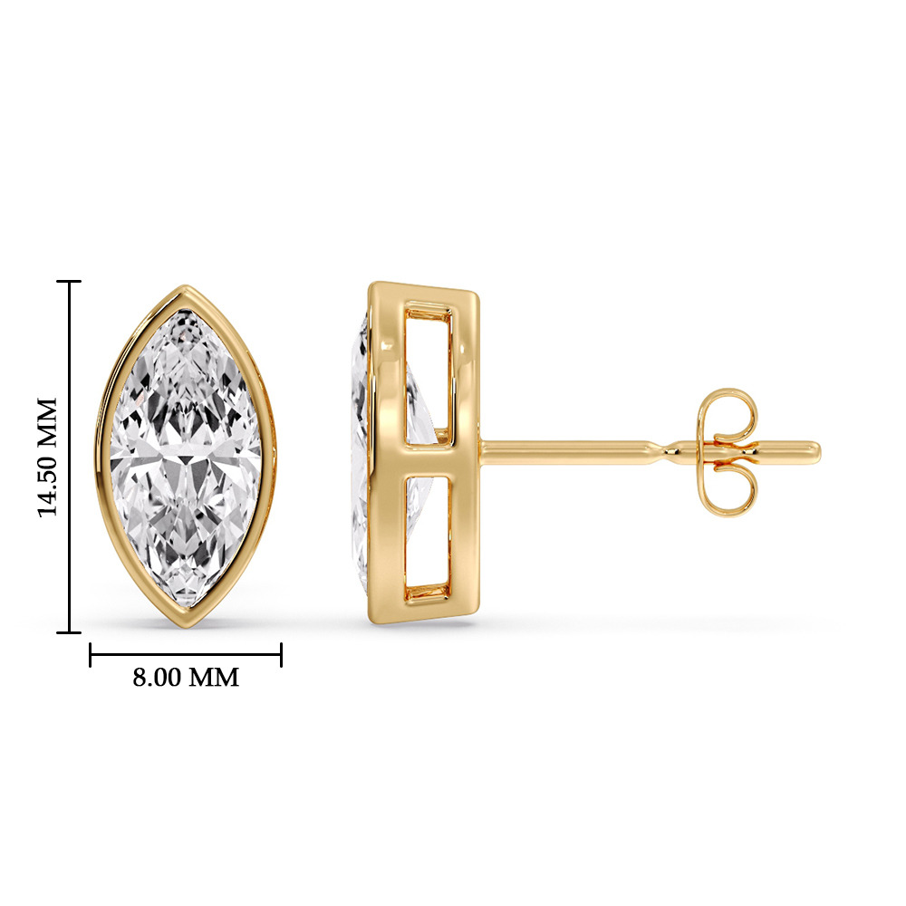 Marquise Diamond Bezel Stud Earring 4 Carat with 14K Yellow Gold White Diamond