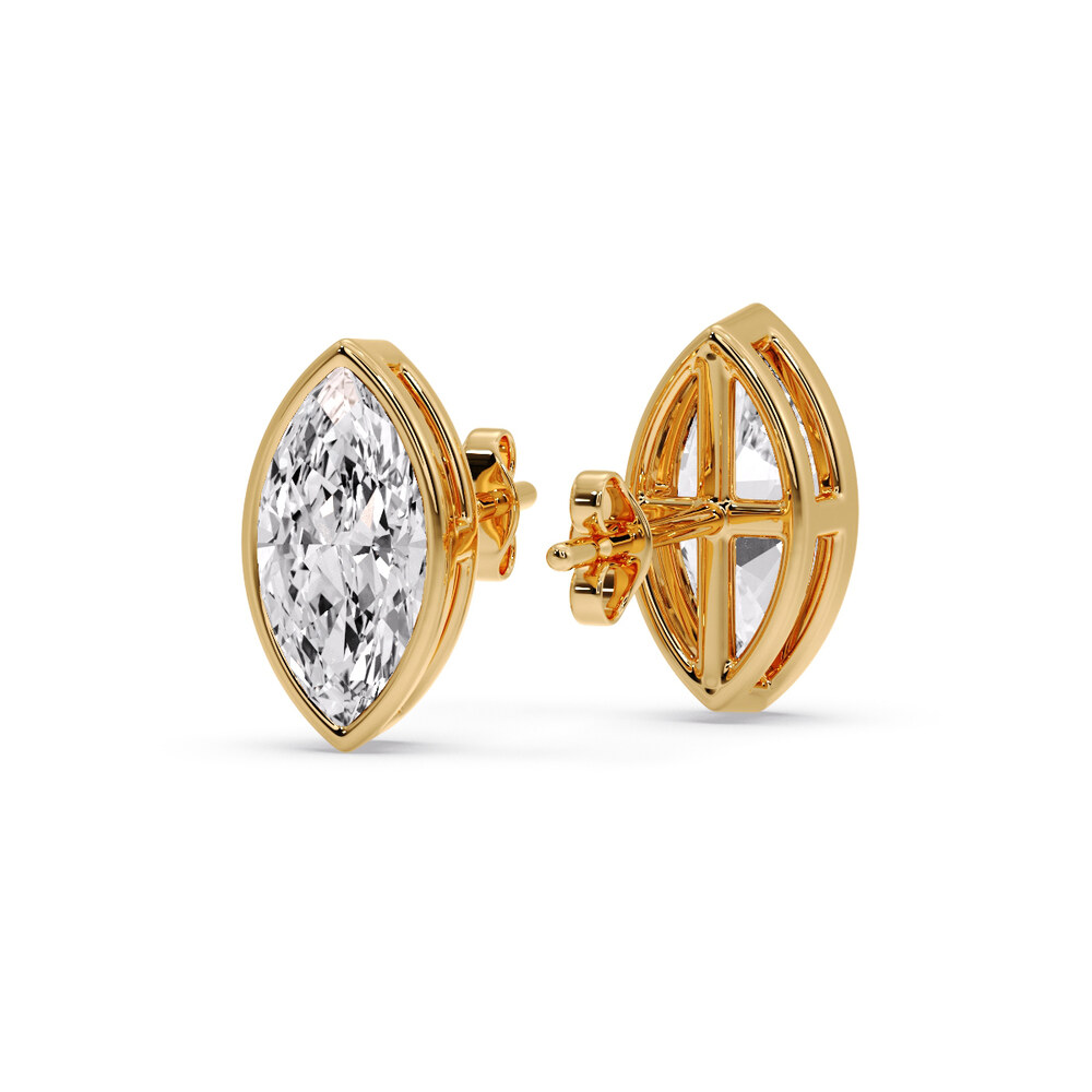Marquise Diamond Bezel Stud Earring 4 Carat with 14K Yellow Gold White Diamond