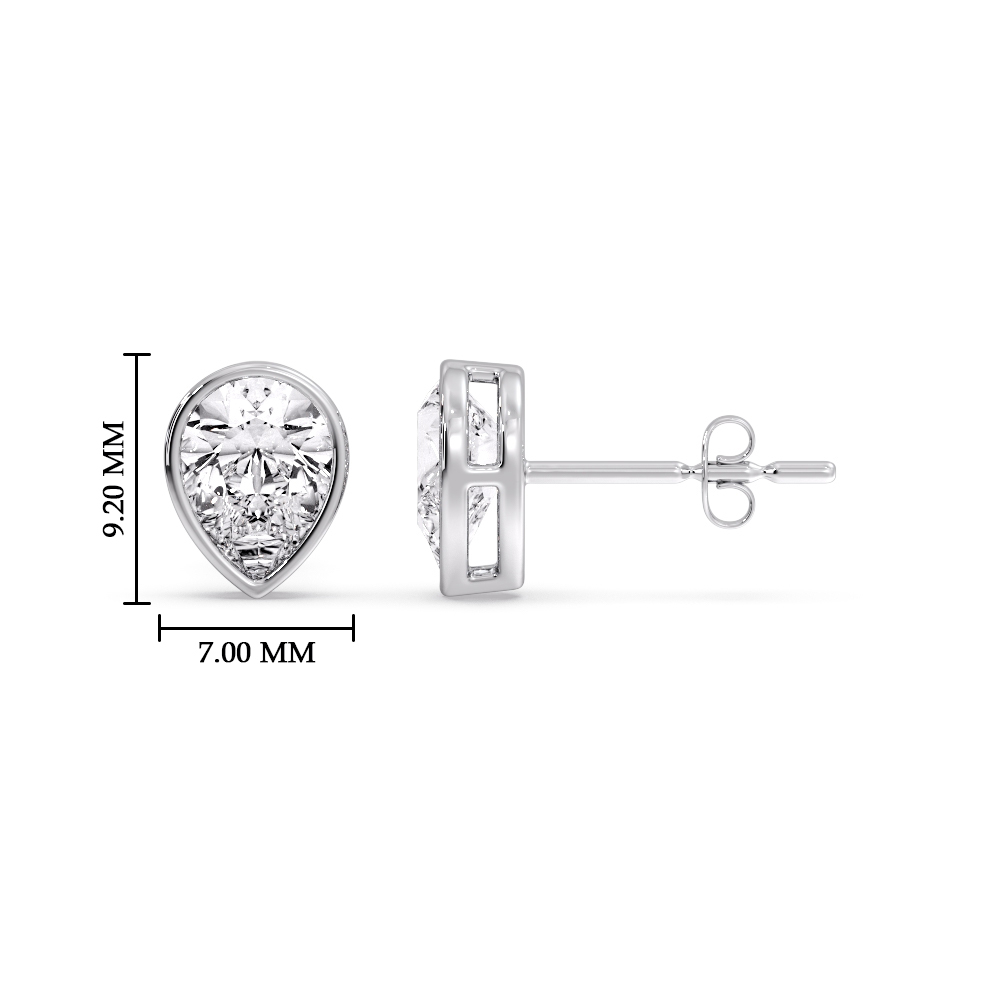 Pear Drop Stud Bezel Earring Diamond Two Carat with 14K White Gold White Diamond