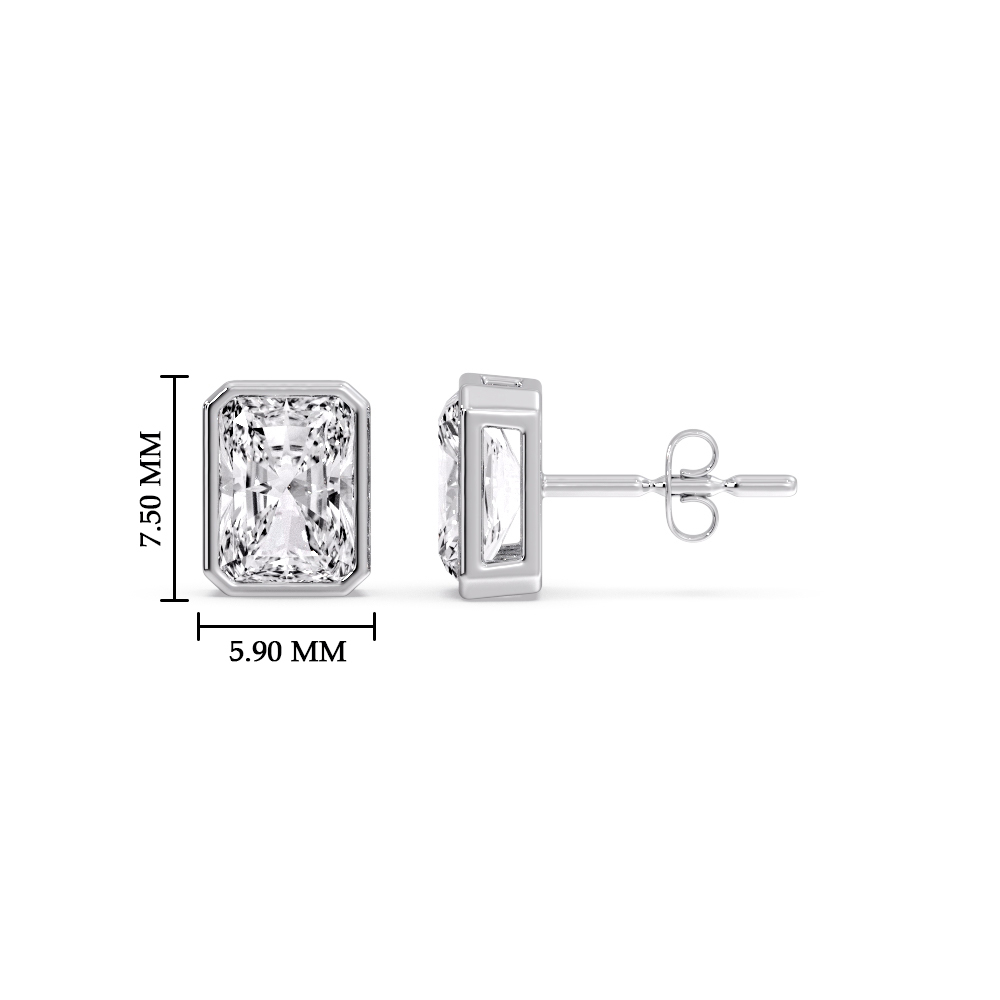 Gorgeous Radiant Diamond Bezel Studs with 14K White Gold White Diamond