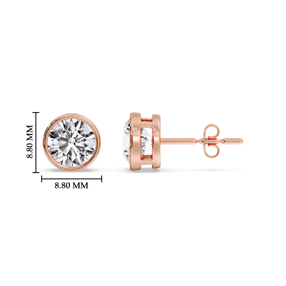 Round Stud Bezel Set Earring 3 Carat with 14K Rose Gold White Diamond