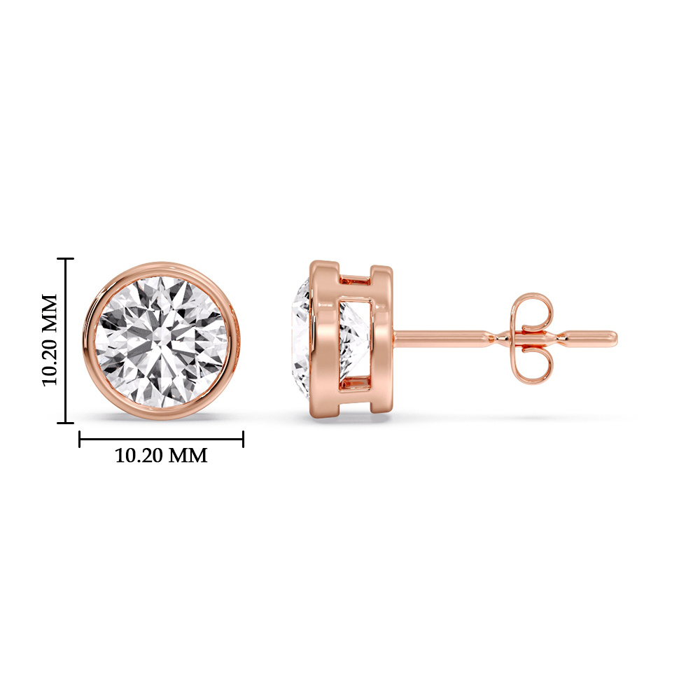 Round Stud Bezel Set Earring 5 Carat with 14K Rose Gold White Diamond