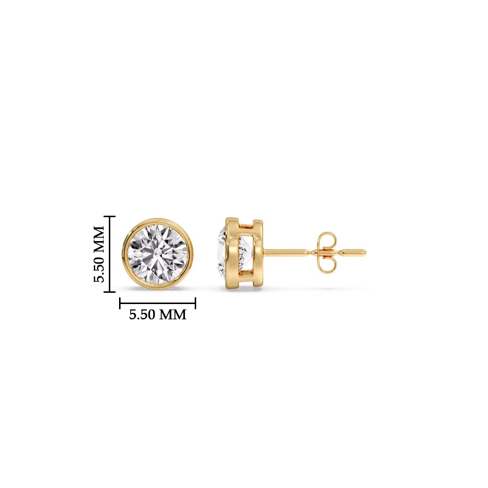 Round Stud Bezel Set Half Carat Earring with 14K Yellow Gold White Diamond