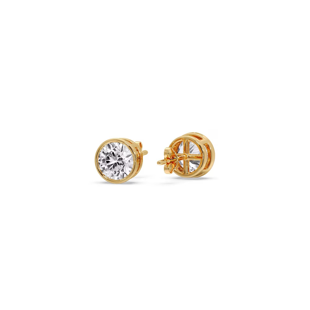 Round Stud Bezel Set Half Carat Earring with 14K Yellow Gold White Diamond