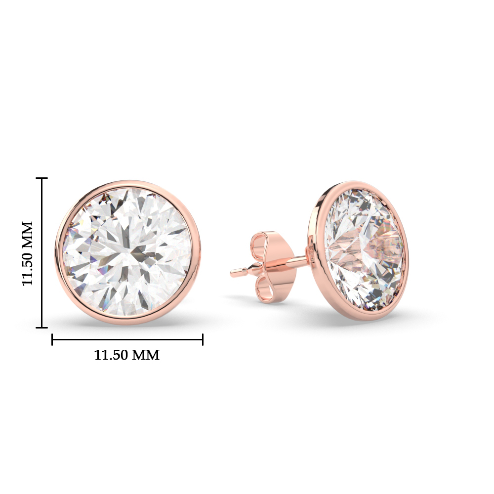 Round Stud Bezel Set Nine Carat Earring with 14K Rose Gold White Diamond