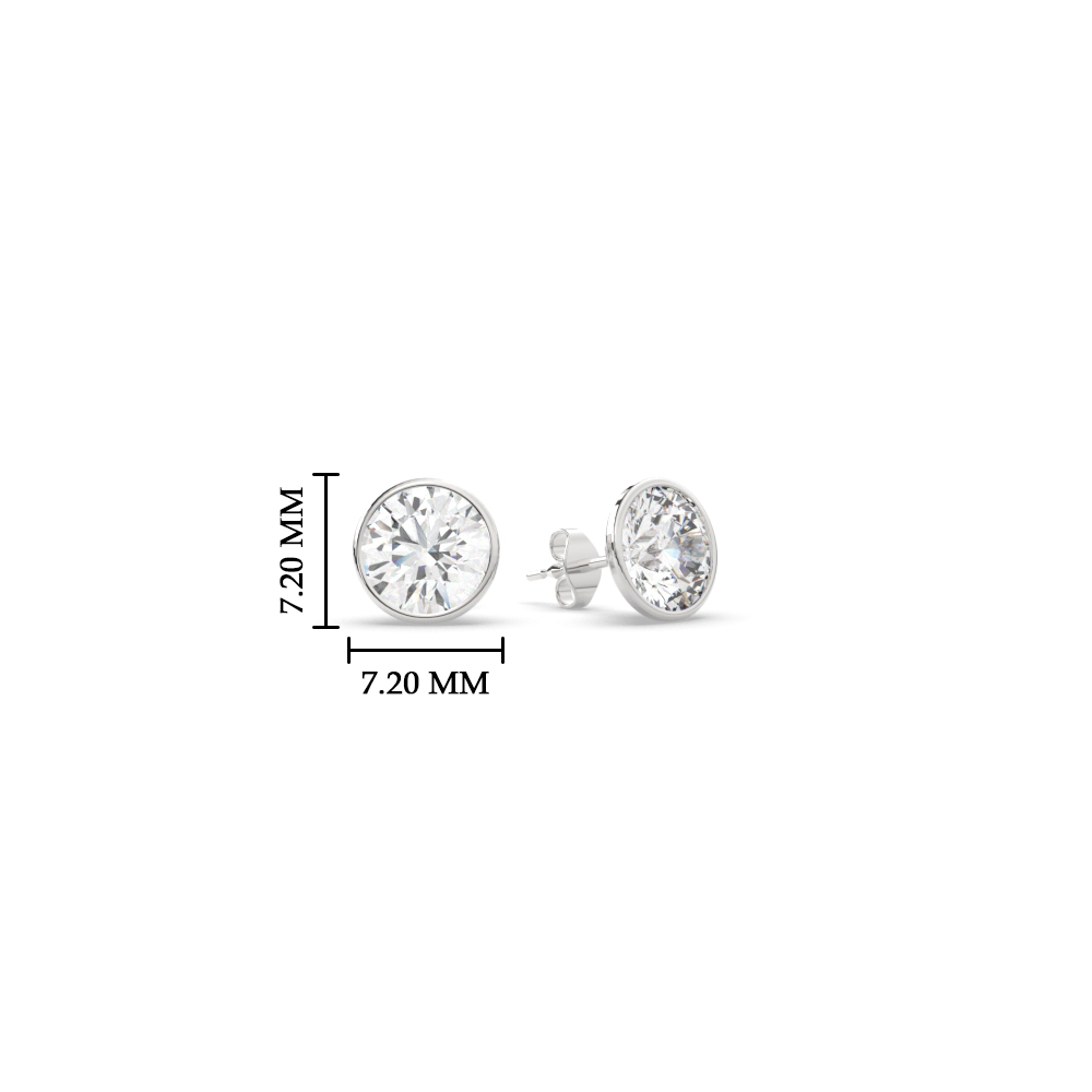 Round Lab Diamond Stud Bezel Set 1.50 Carat Earring with 14K White Gold White Diamond