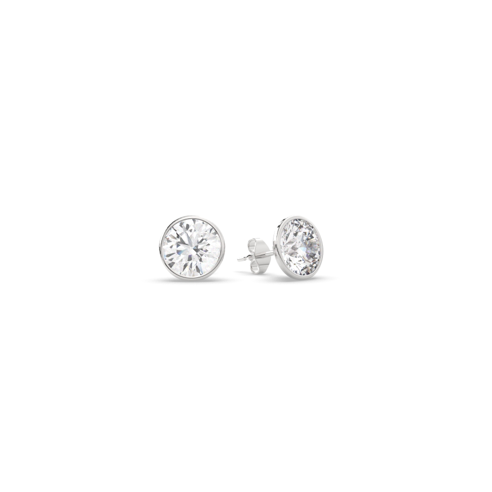 Round Lab Diamond Stud Bezel Set 1.50 Carat Earring with 14K White Gold White Diamond