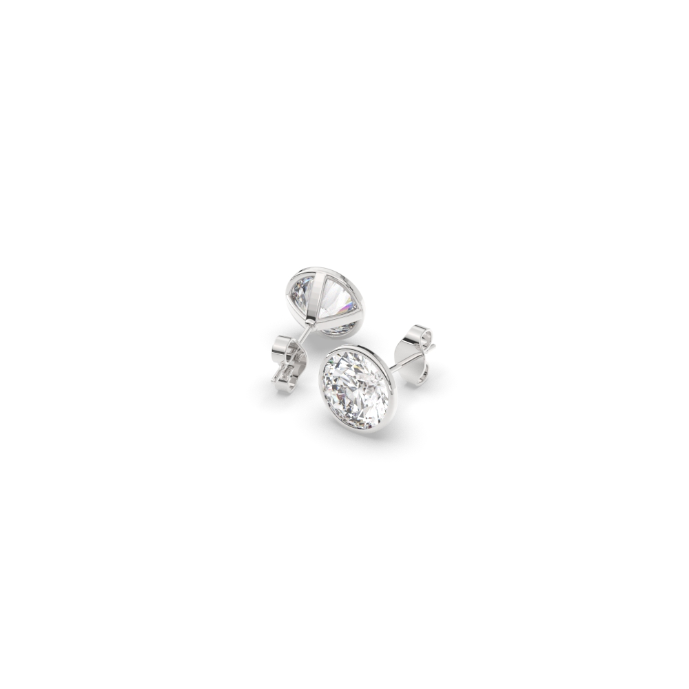 Round Lab Diamond Stud Bezel Set 1.50 Carat Earring with 14K White Gold White Diamond