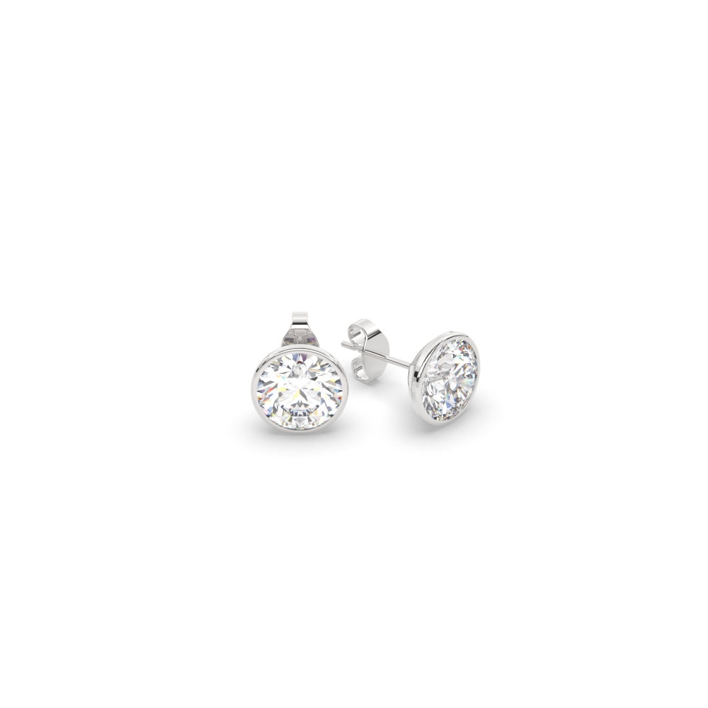 Round Lab Diamond Stud Bezel Set 1.50 Carat Earring with 14K White Gold White Diamond