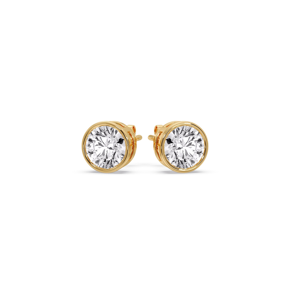 Round Stud Bezel Set 1.50 Carat Earring with 14K Yellow Gold White Diamond