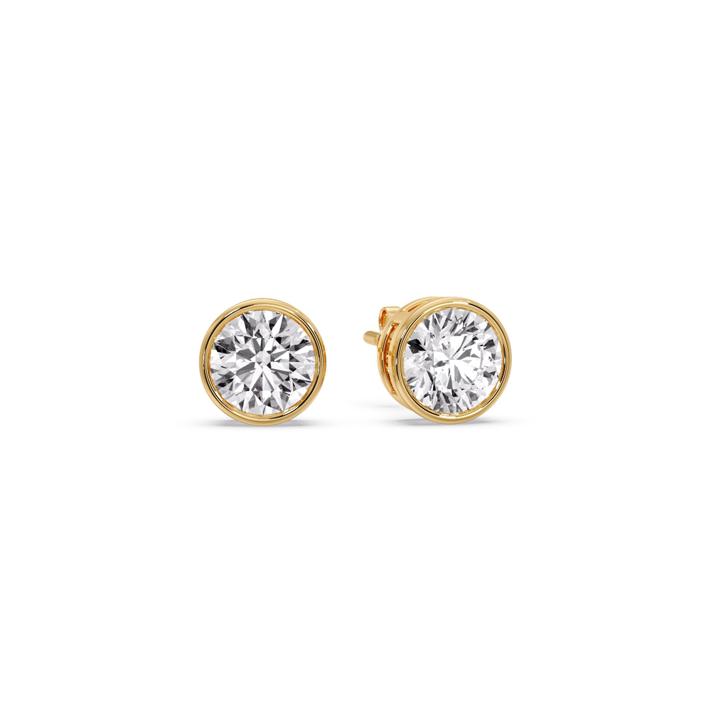 Round Stud Bezel Set 1.50 Carat Earring with 14K Yellow Gold White Diamond