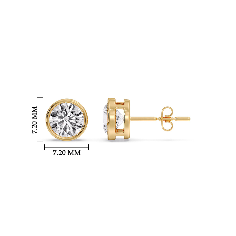 Round Stud Bezel Set 1.50 Carat Earring with 14K Yellow Gold White Diamond