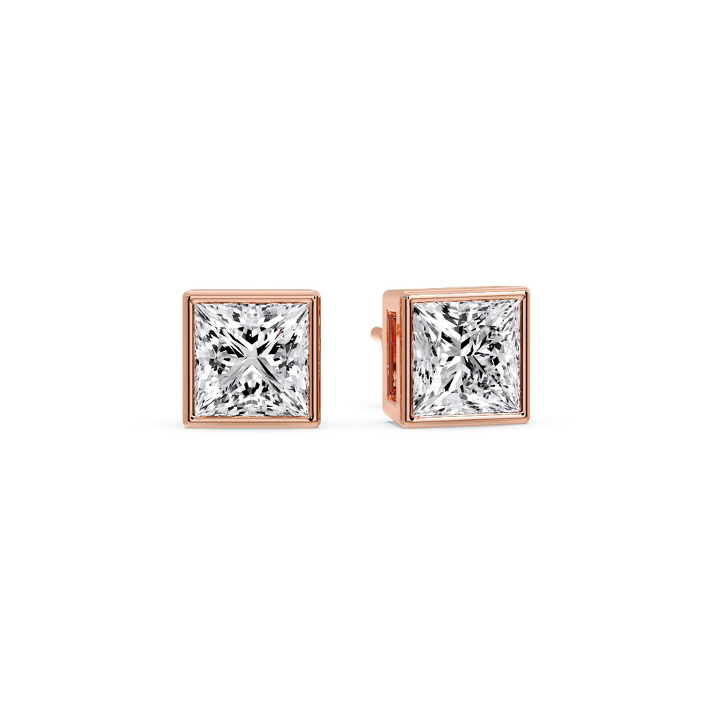 Elegant Princess Bezel Studs with 14K Rose Gold White Diamond