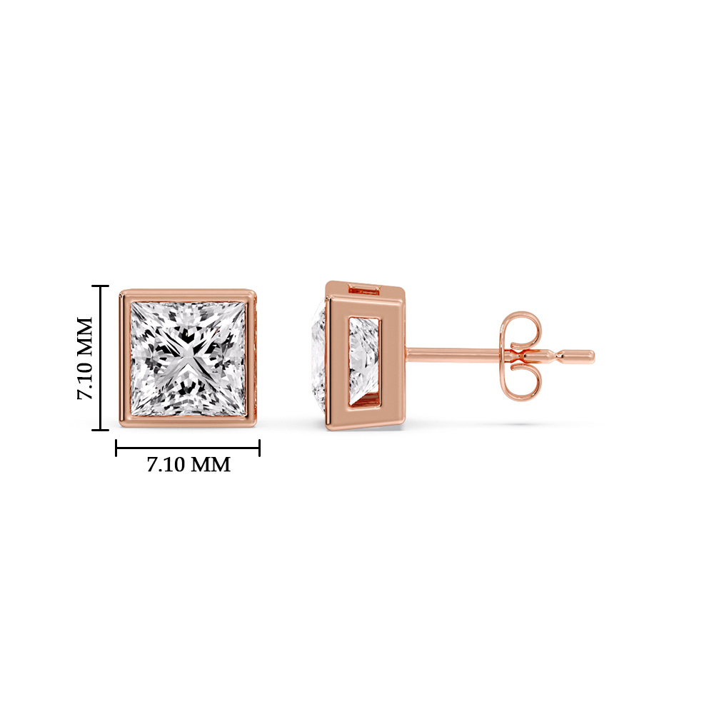 Elegant Princess Bezel Studs with 14K Rose Gold White Diamond