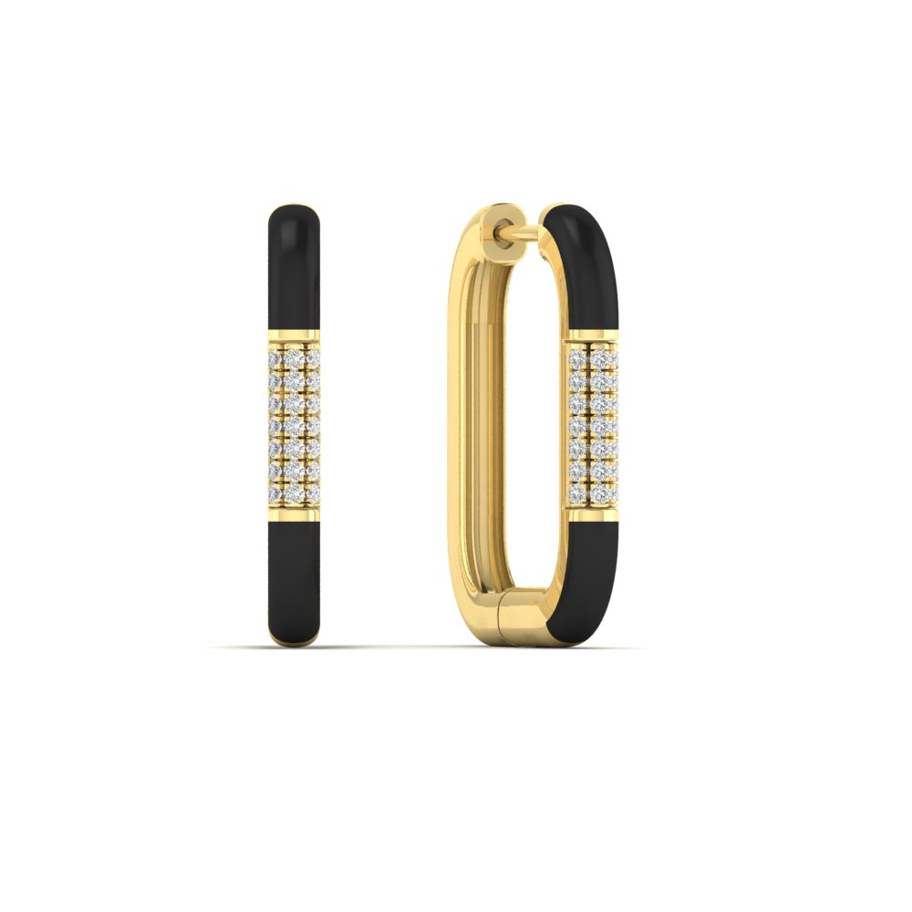 oblong black enamel huggie hoop earring in FDEAR10607ANGLE1 NL YG