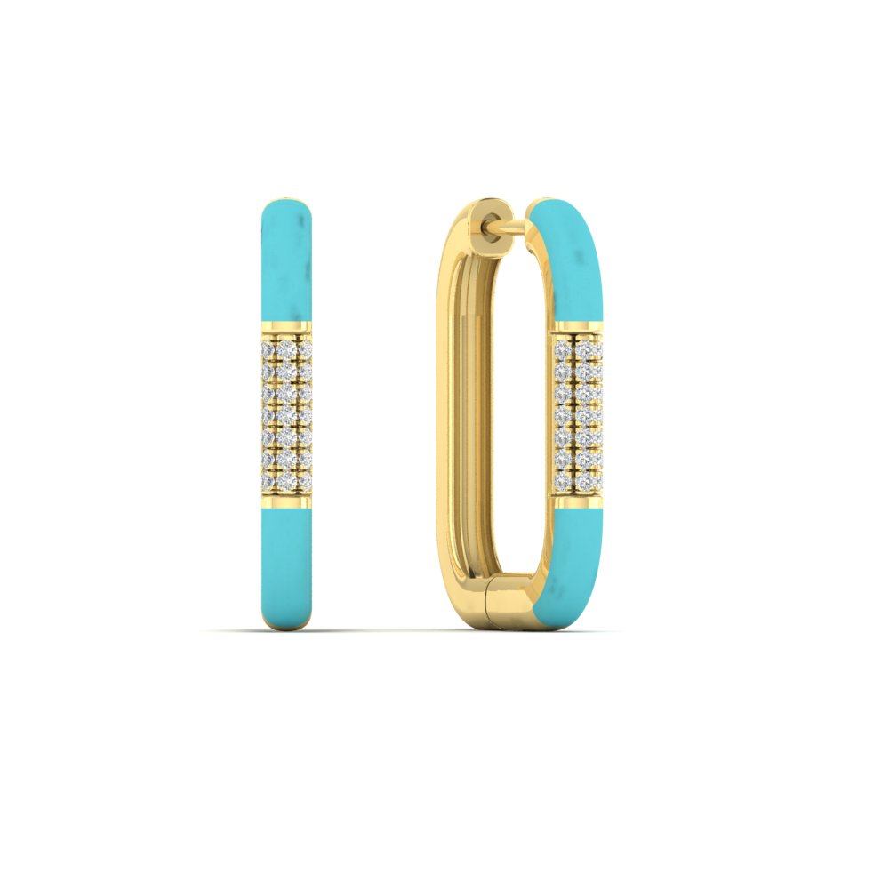 elongated huggie turquoise enamel earring in FDEAR10607ANGLE1 NL YG