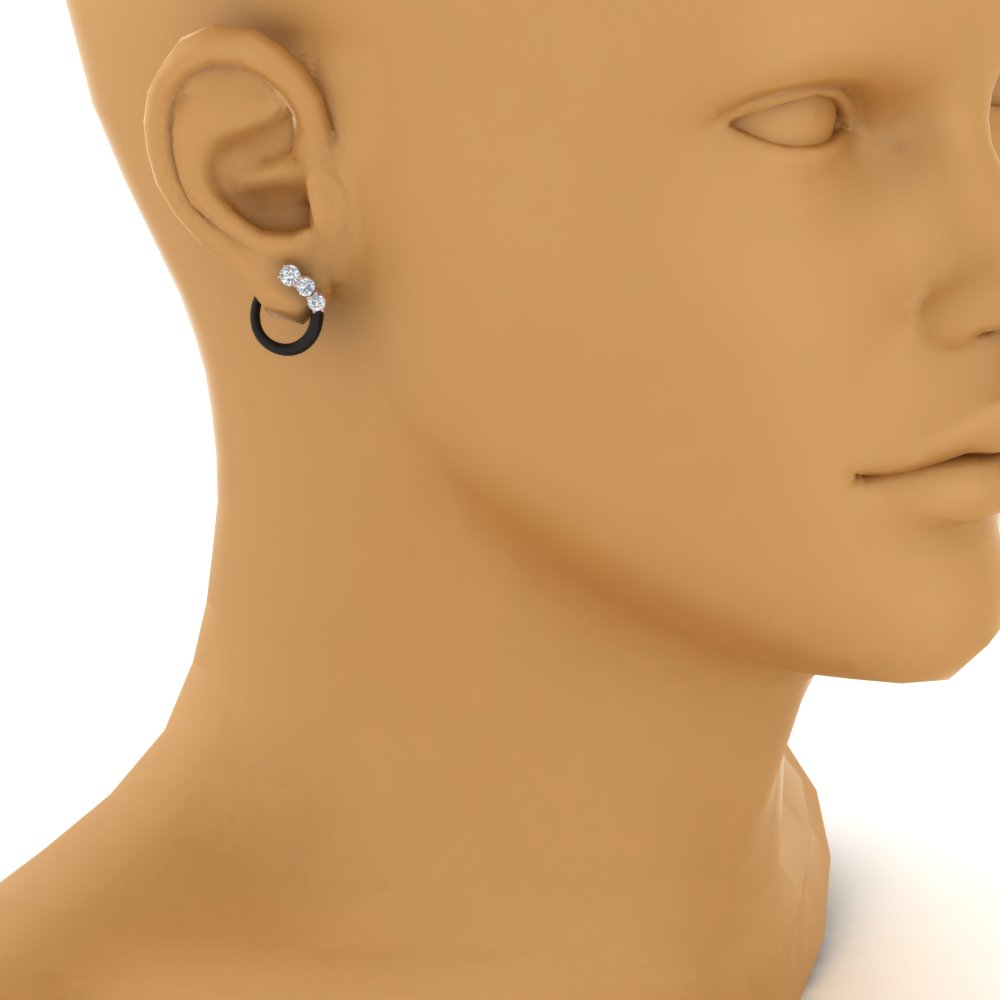 Half Moon Stud Earring Black Enamel with 14K Rose Gold White Diamond