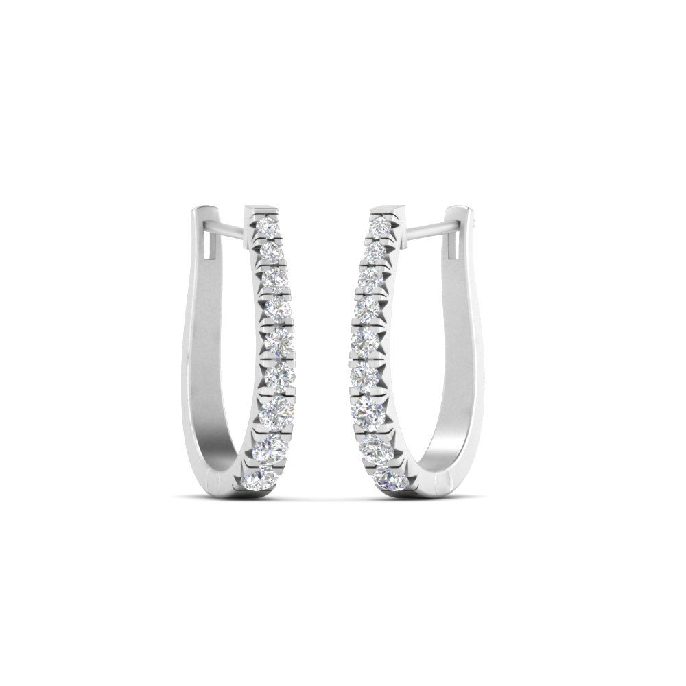 Trendy Graduated Huggie Hoop Earrings with 14K White Gold White Diamond