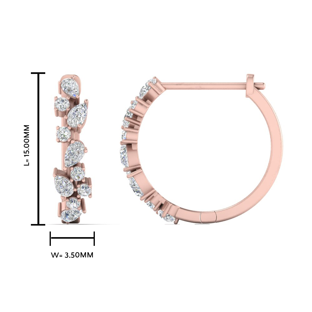 Multi Floating Diamond Huggie Hoop Earring with 14K Rose Gold White Diamond