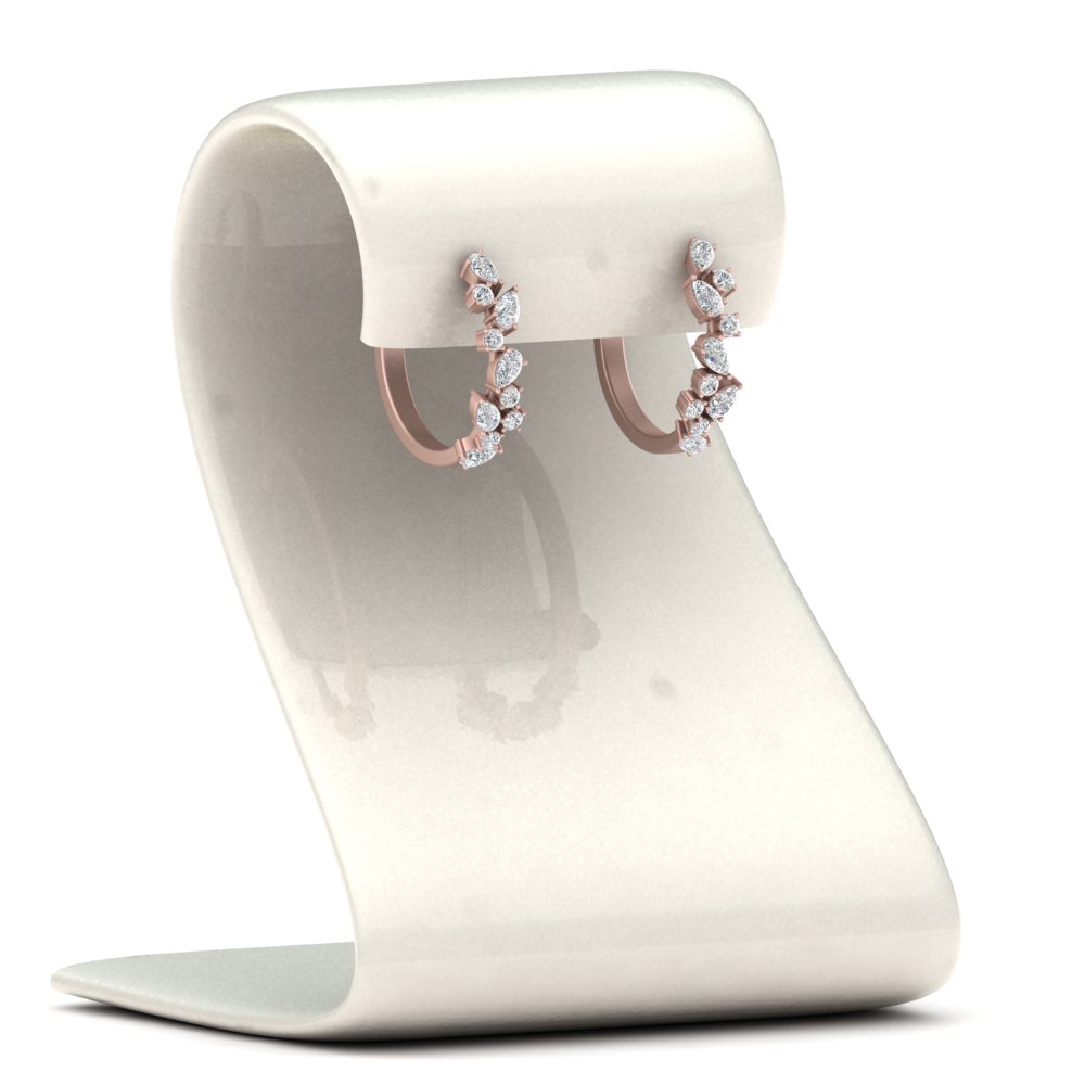 Multi Floating Diamond Huggie Hoop Earring with 14K Rose Gold White Diamond