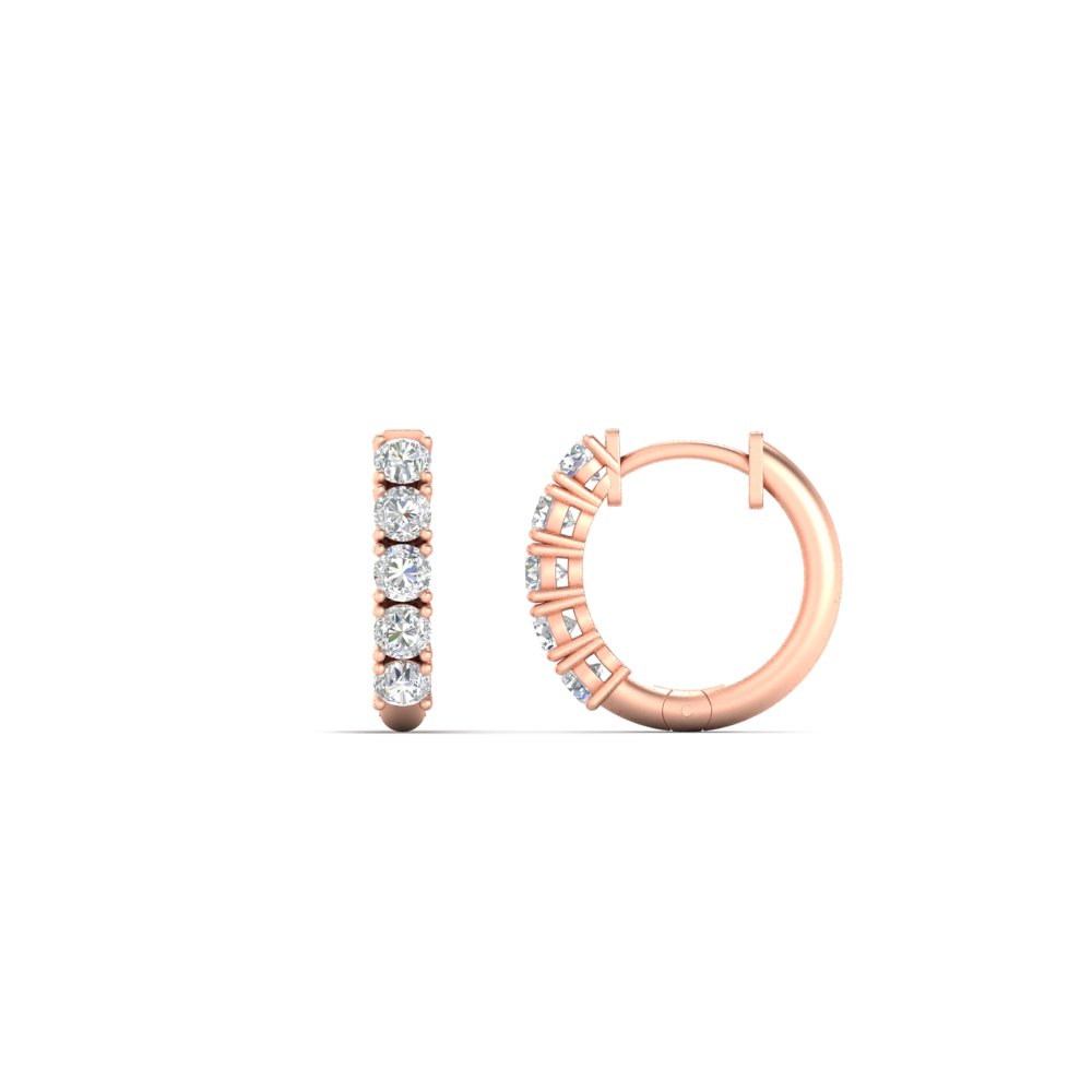 Stunning 5 Stone Huggie Hoops with 14K Rose Gold White Diamond
