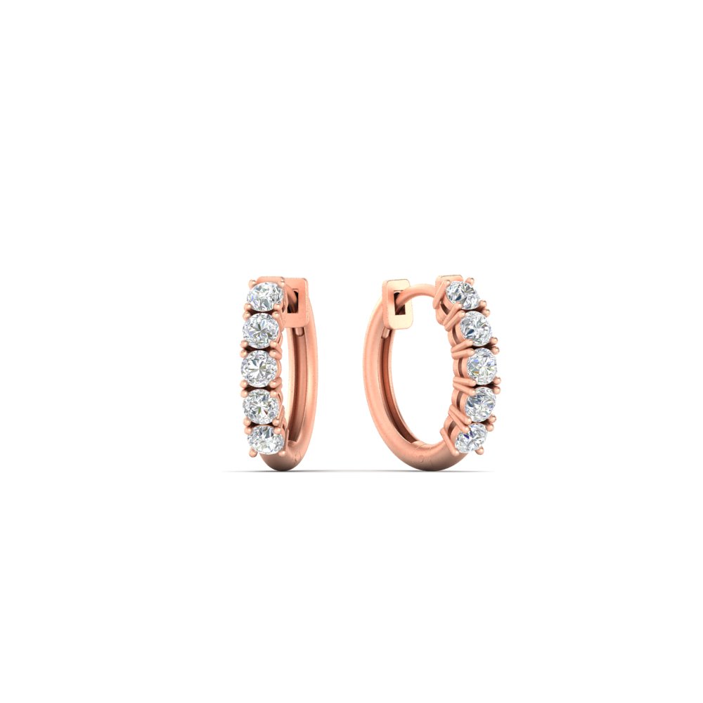 Stunning 5 Stone Huggie Hoops with 14K Rose Gold White Diamond