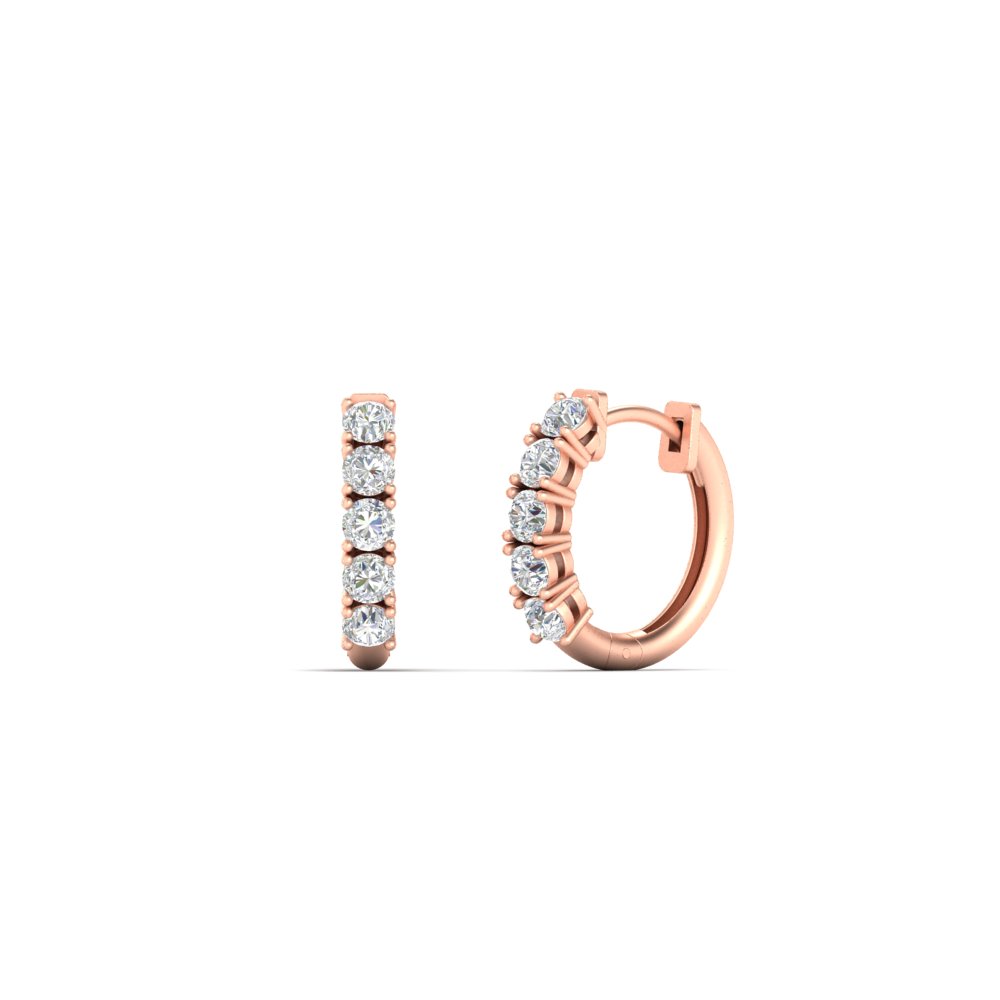 Stunning 5 Stone Huggie Hoops with 14K Rose Gold White Diamond